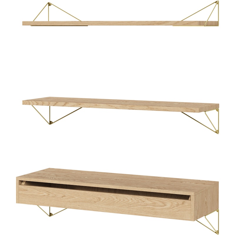 Pythagoras Shelf Set With Drawer L, Oak / Brass