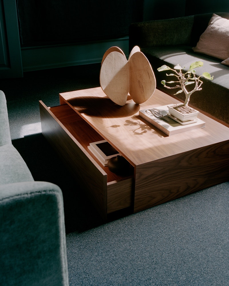 Mass Coffee Table High With Drawer, Walnut | RoyalDesign