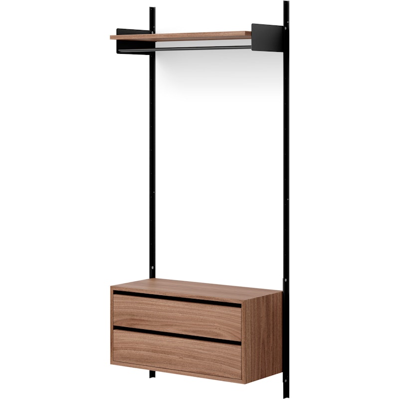 Wardrobe Wall Shelf 1 Cabinet With Drawers, Walnut