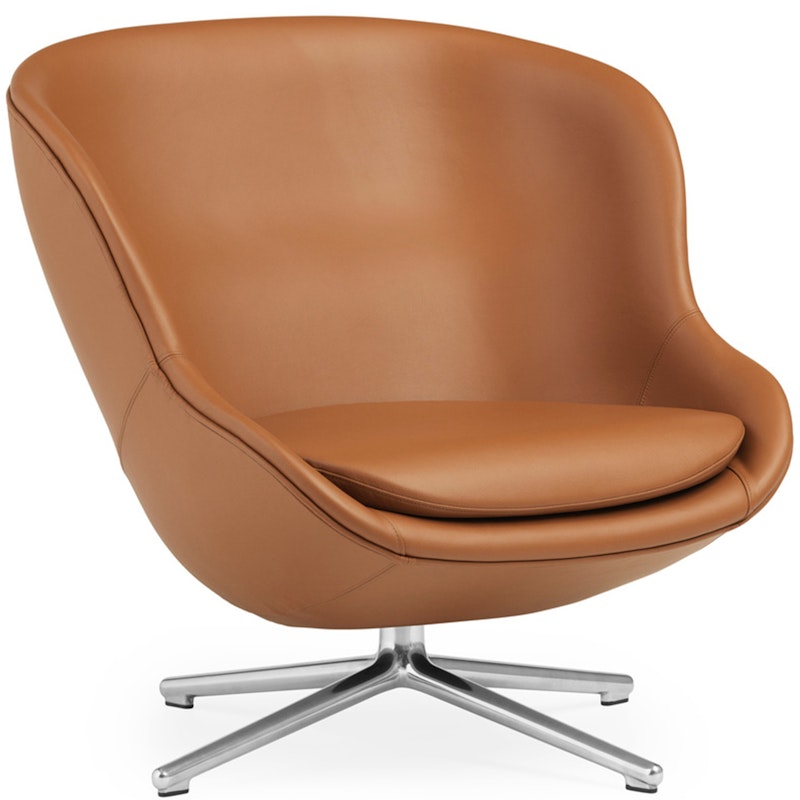 Hyg Armchair Low With Swivel Base, Brandy Leather / Aluminium