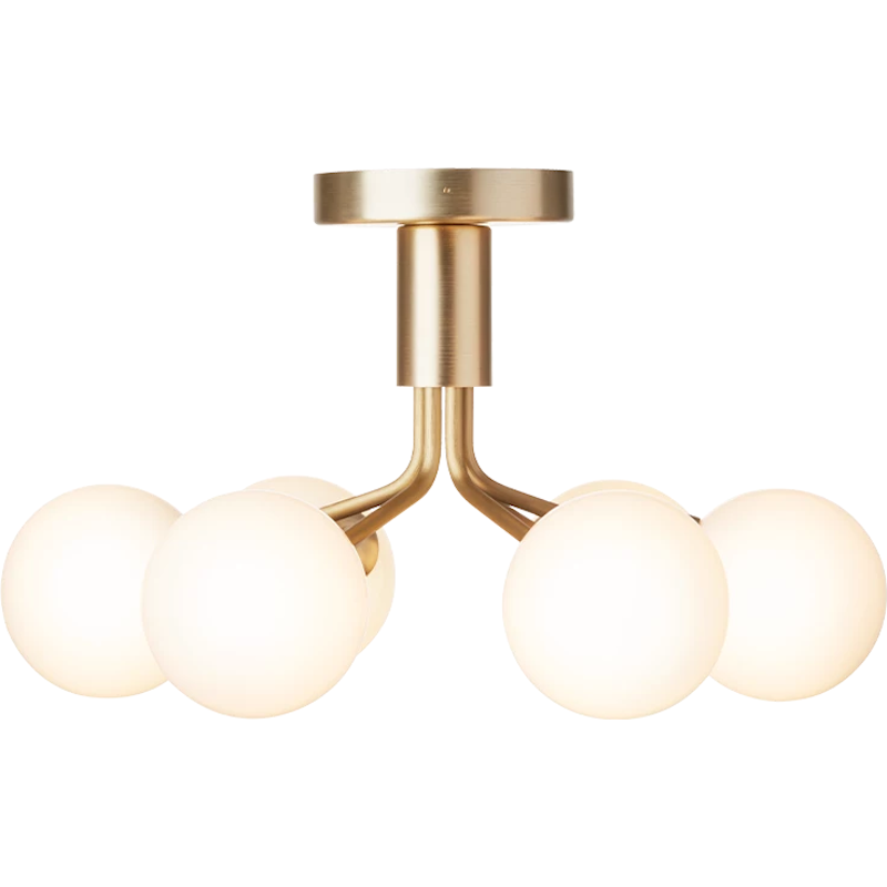 Apiales 6 Flush Ceiling Light, Brass / Opal