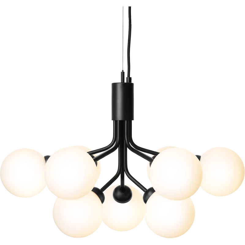 Apiales 9 Chandelier, Satin Black / Opal