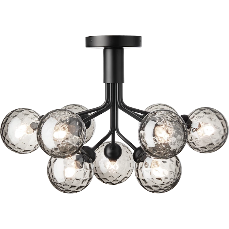 Apiales 9 Flush Ceiling Light, Satin Black / Smoked