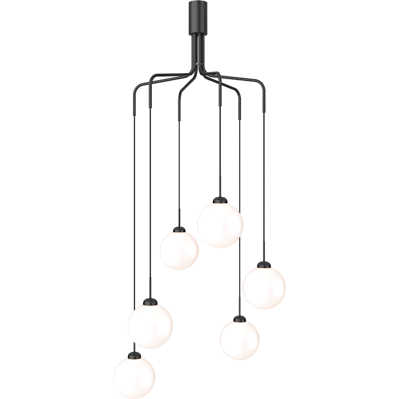 Apiales Cluster 6 Chandelier, Satin Black / Opal