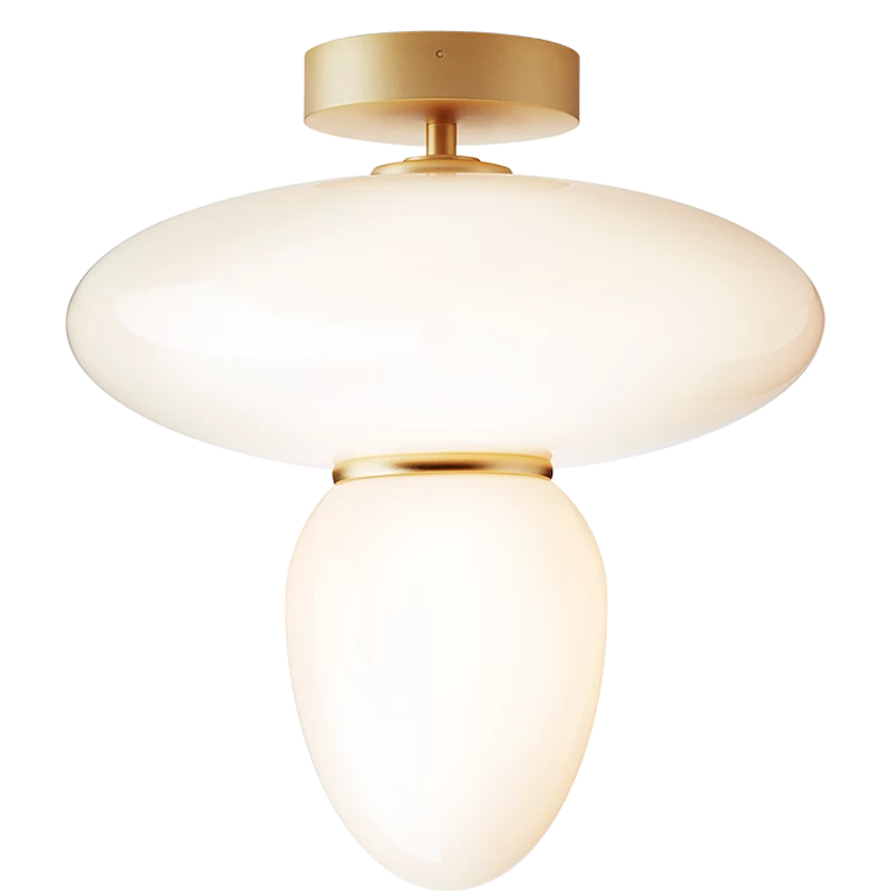 Rizzatto 42 Flush Ceiling Light, Brass / Opal