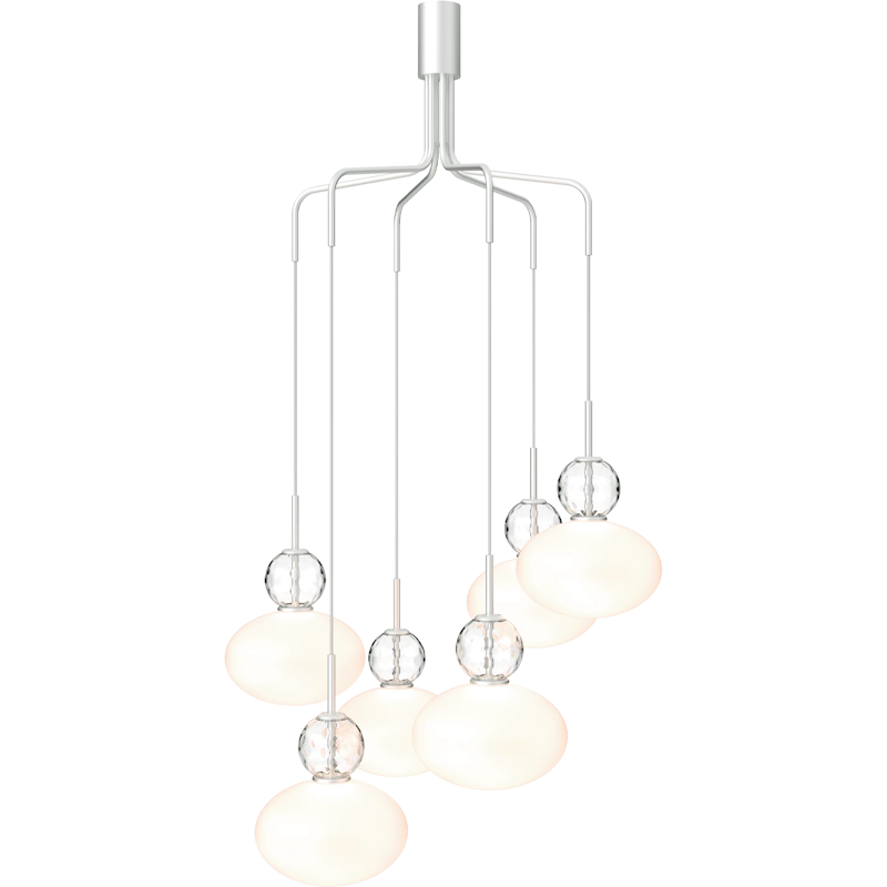 Rizzatto Cluster 6 Chandelier, Silver / Opal