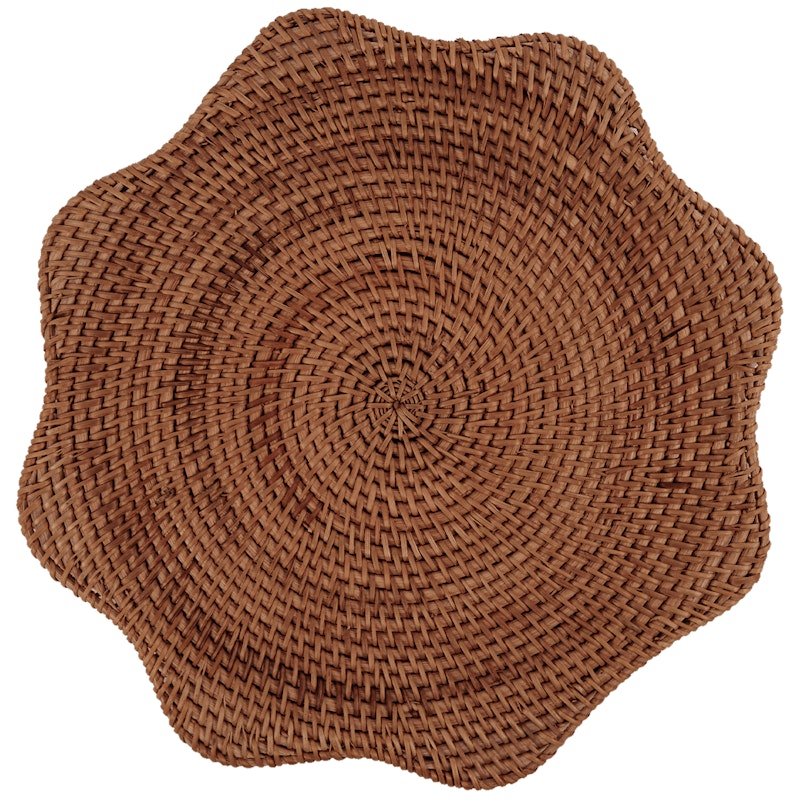 Scallop Table Mat Rattan 36 cm, Dark Brown