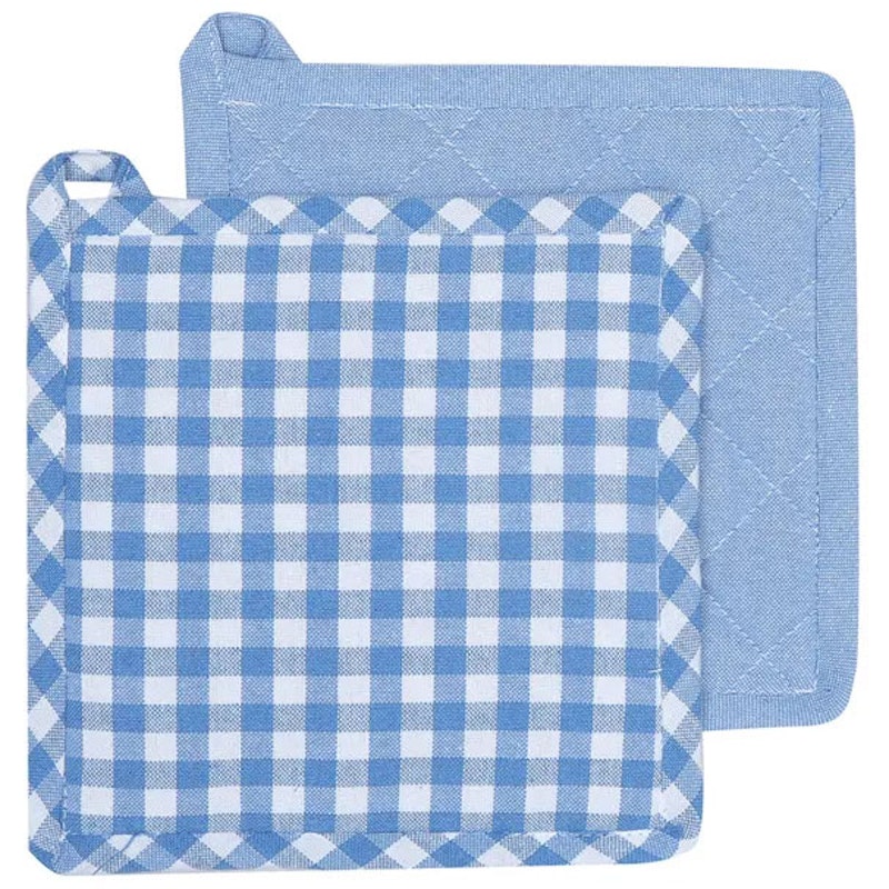 Pot holder 2-pack Bella square light blue/white+chambray light blue/white