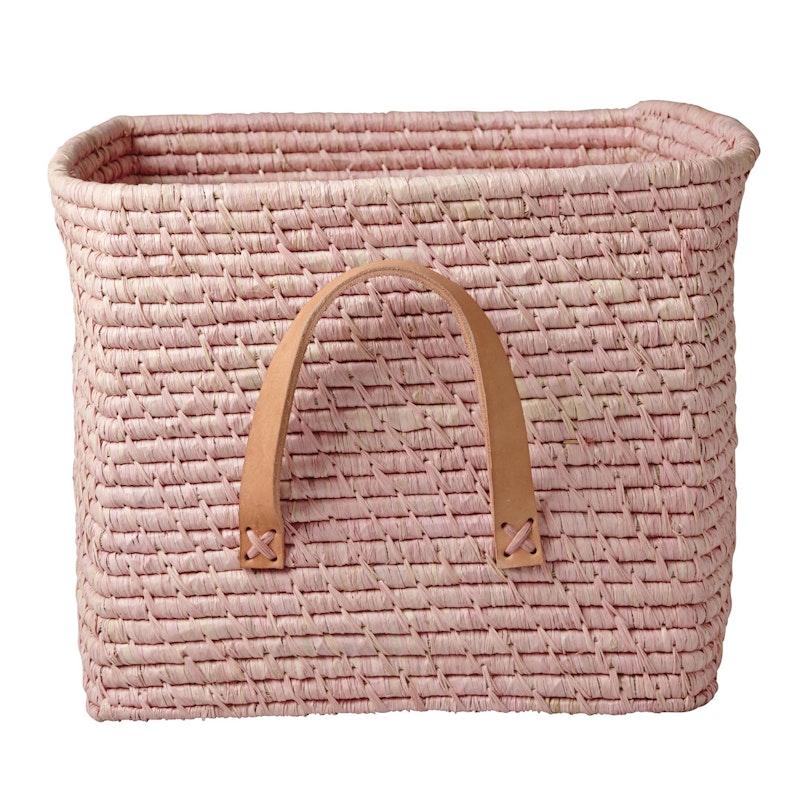 Basket with Leather Handles, Light Pink