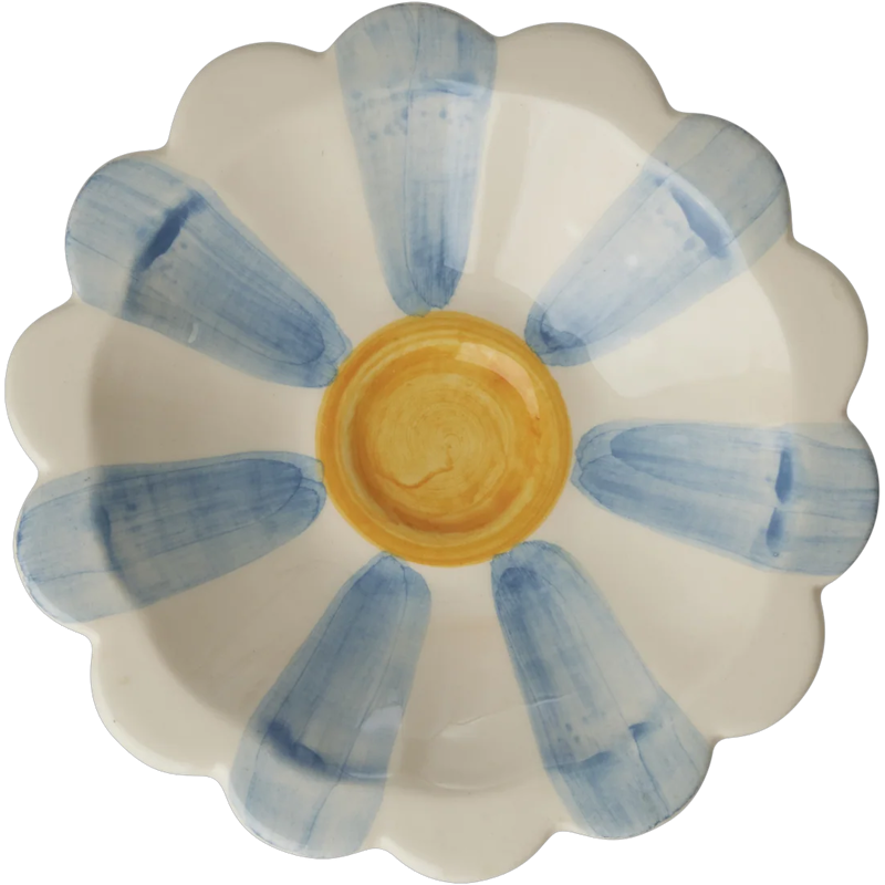 Flower Dip Bowl With Hand-painted Stripes, Blue