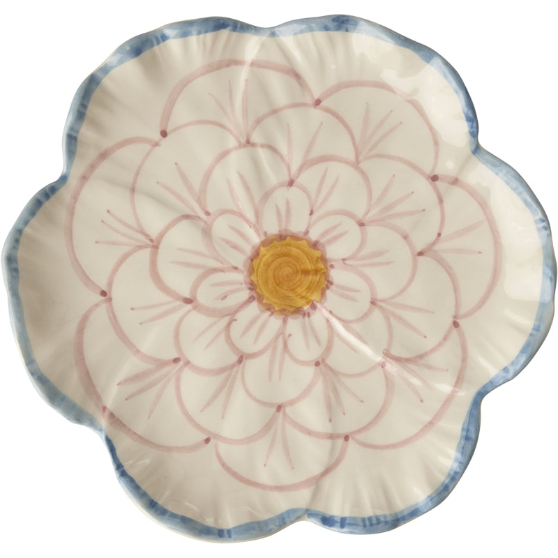 Ceramic Plate Flower Shaped 19,5 cm With Blue Border