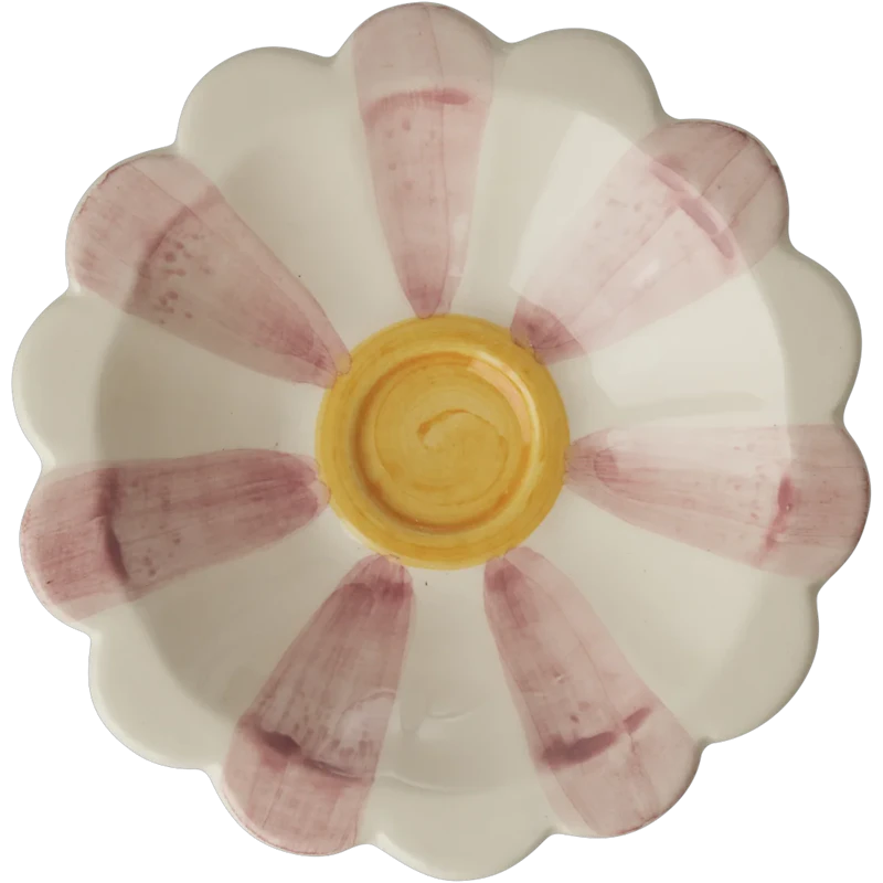Flower Dip Bowl With Hand-painted Stripes, Pink