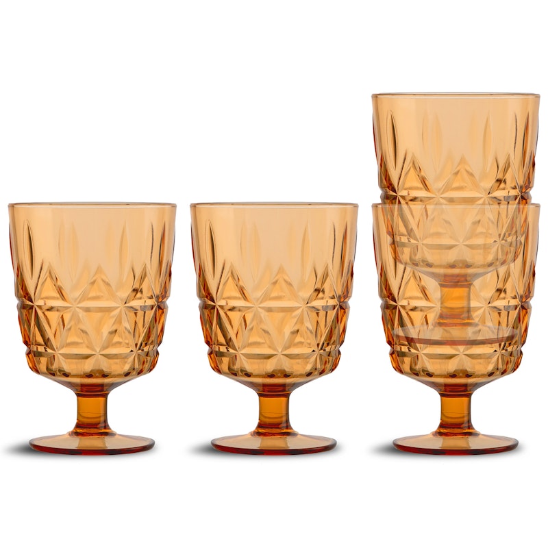 Picnic Juni Glass With Foot 4-pack, Amber