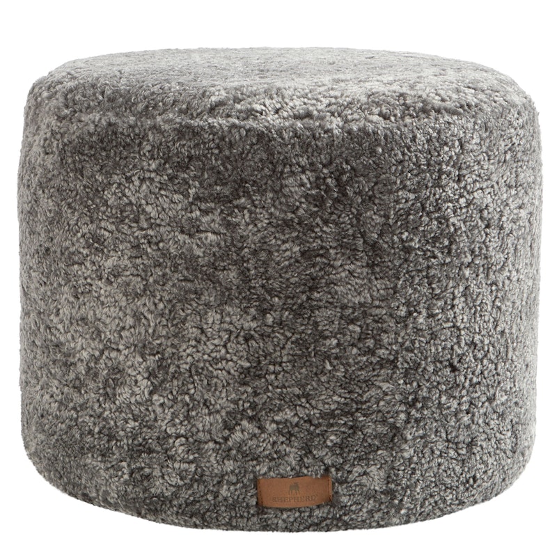 Frida Round Sheepskin Pouf, Grey Graphite