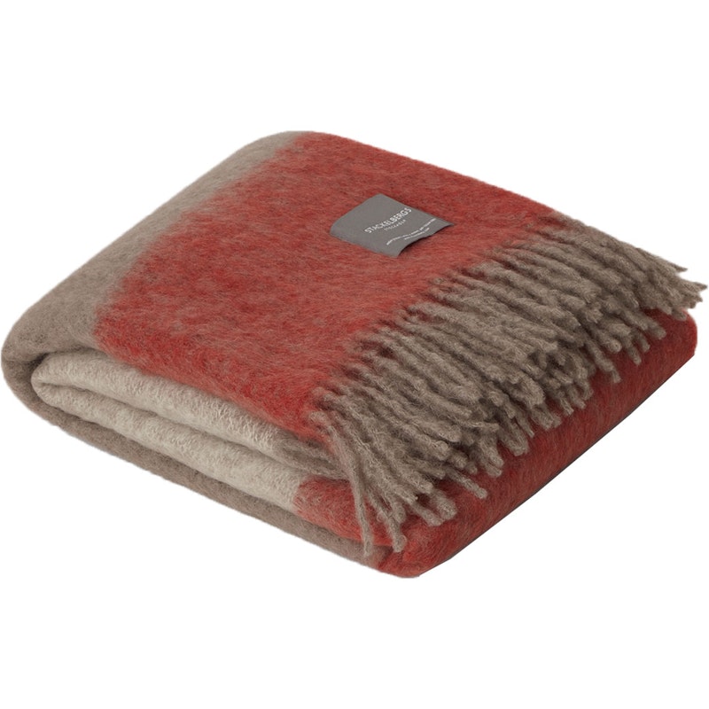 Mohair Blanket Rolled Fringe 130x170 cm, Brick / Brindle Striped