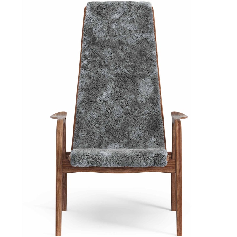 Lamino Armchair, Natural lacquered Walnut / Sheepskin Scandinavian Grey