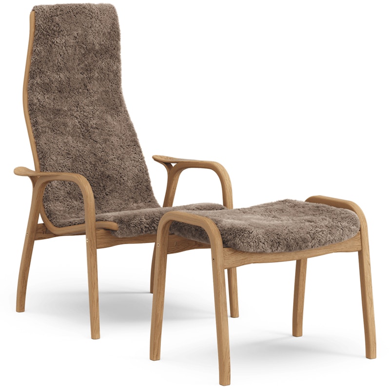 Lamino Armchair With Footstool Sheepskin, Sahara / Oiled Oak