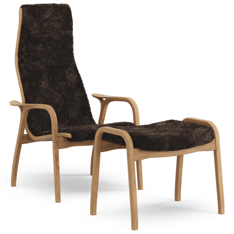 Lamino Armchair With Footstool Sheepskin, Espresso / Oiled Oak