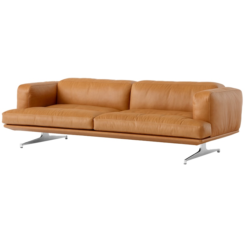 Inland AV23 3 Seater Sofa, Noble Cognac Leather / Polished Aluminium