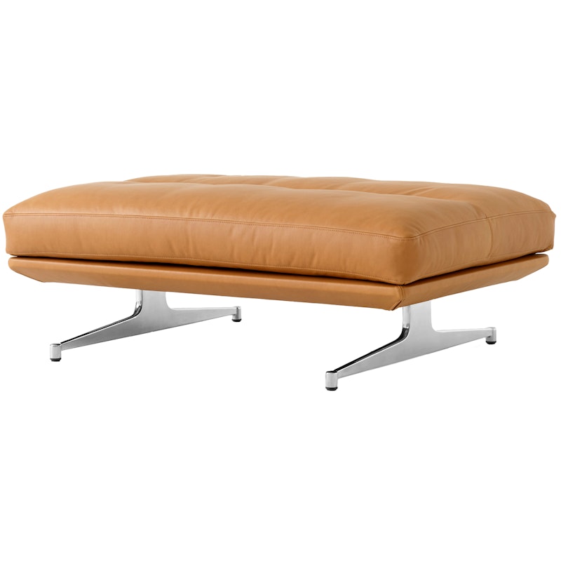 Inland AV32 Footstool, Noble Cognac Leather / Polished Aluminium