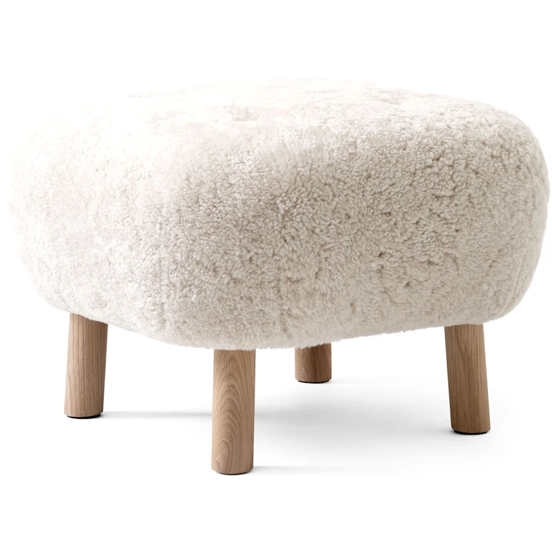 Little Petra ATD1 Footstool, Sheepskin Moonlight / Oiled Oak