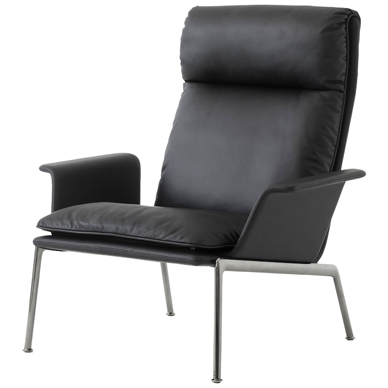 Muno LN17 Lounge Chair High Back With Armrests, Dark Chrome / Black Leather