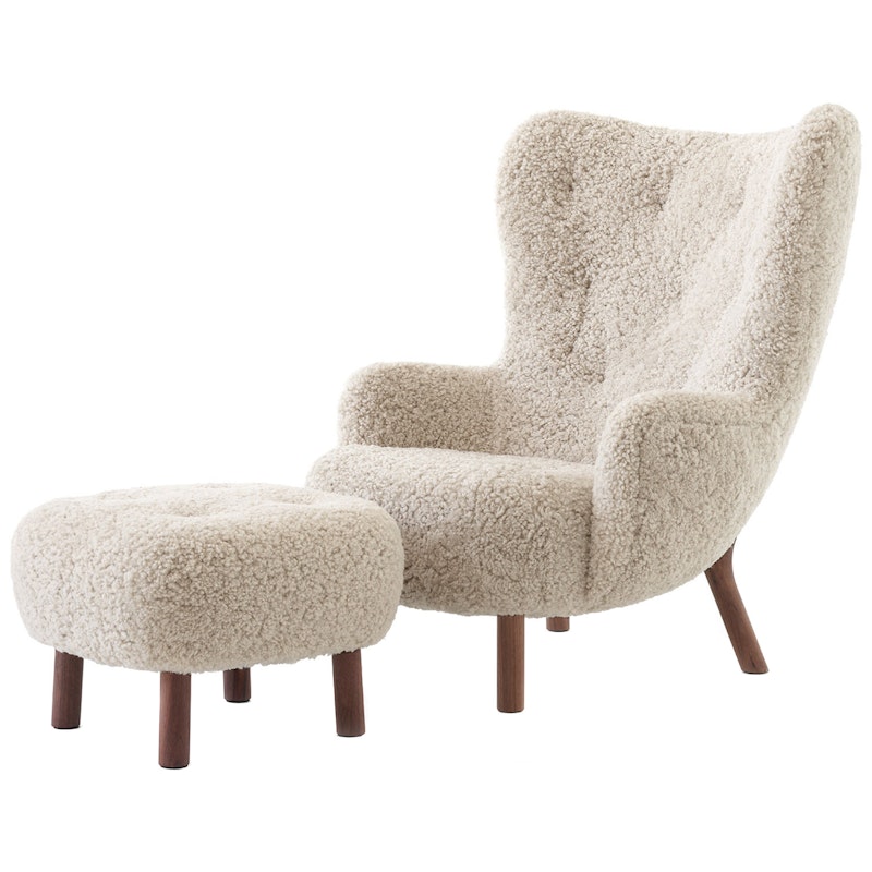 Petra VB3 Lounge Chair Set, Sheepskin Moonlight / Walnut