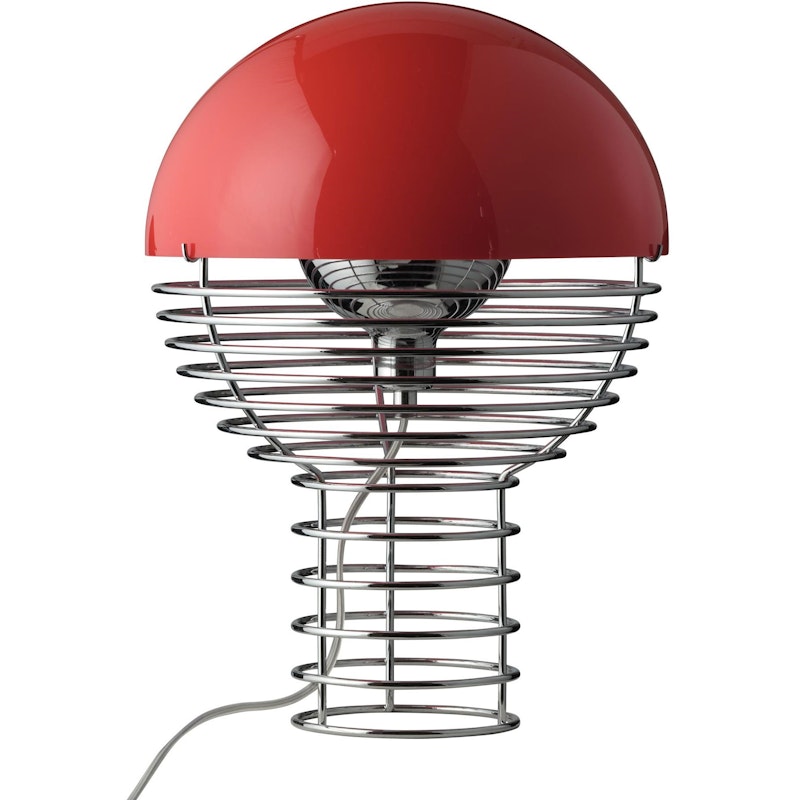 WIre Table Lamp 30 cm, Chrome / Red