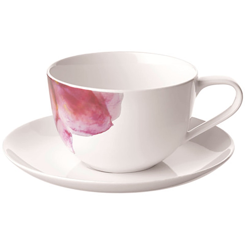 Rose Garden Breakfast Cup With Saucer, White