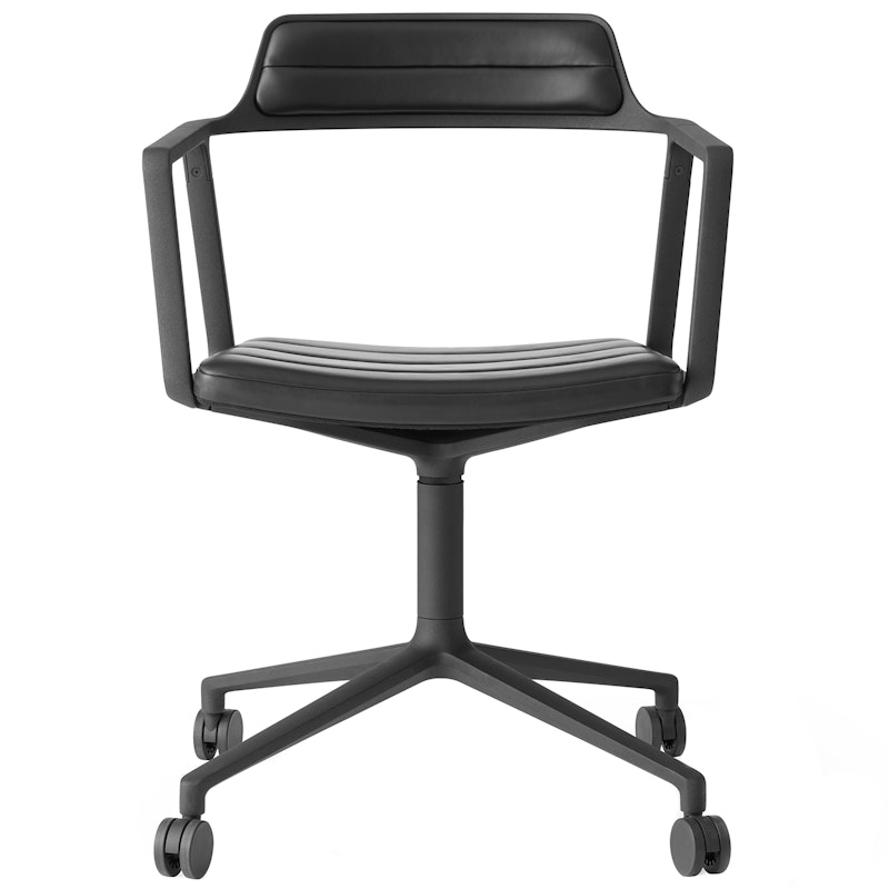 452 Swivel Chair With Wheels, Powder-lacquered Aluminium / Black Leather