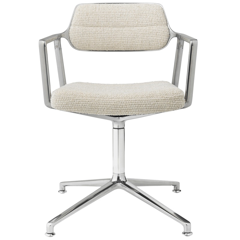 453 Swivel Chair With Feet, Polished Aluminium / Wavy Off-white