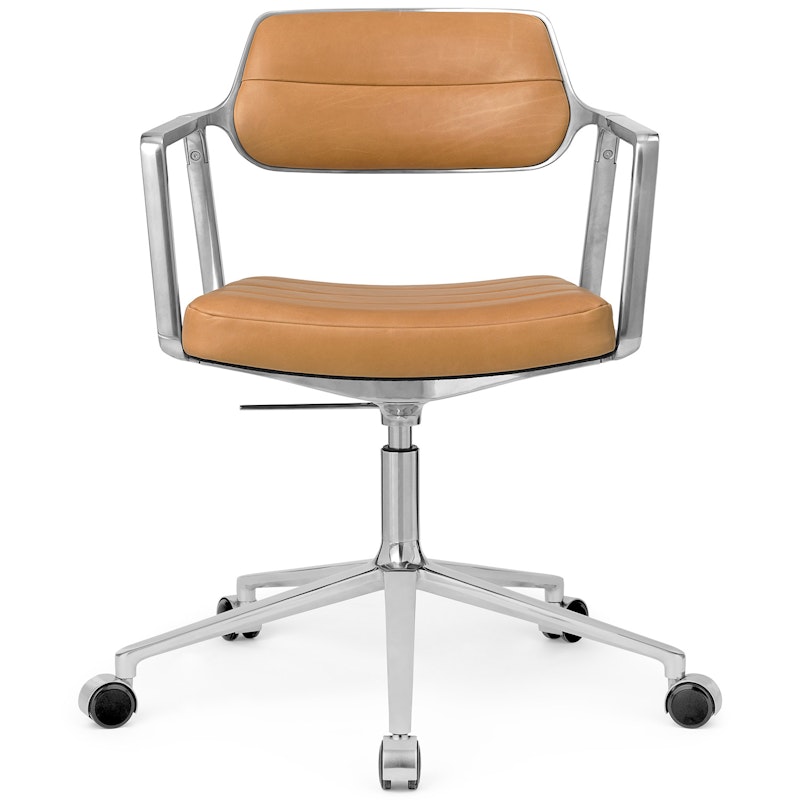 453+ Swivel Chair With Casters, Polished Aluminium / Sand Leather