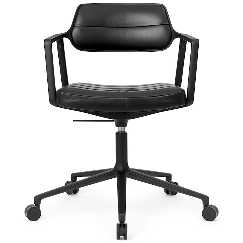 453+ Swivel Chair With Casters, Black Aluminium / Black Leather