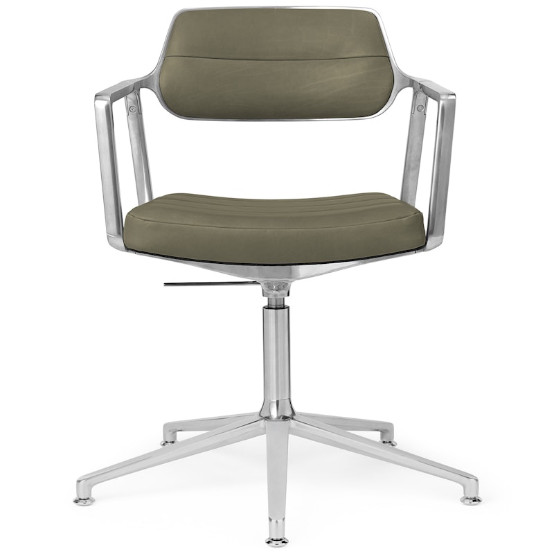 453+ Swivel Chair, Polished Aluminium / Bosco Green Leather