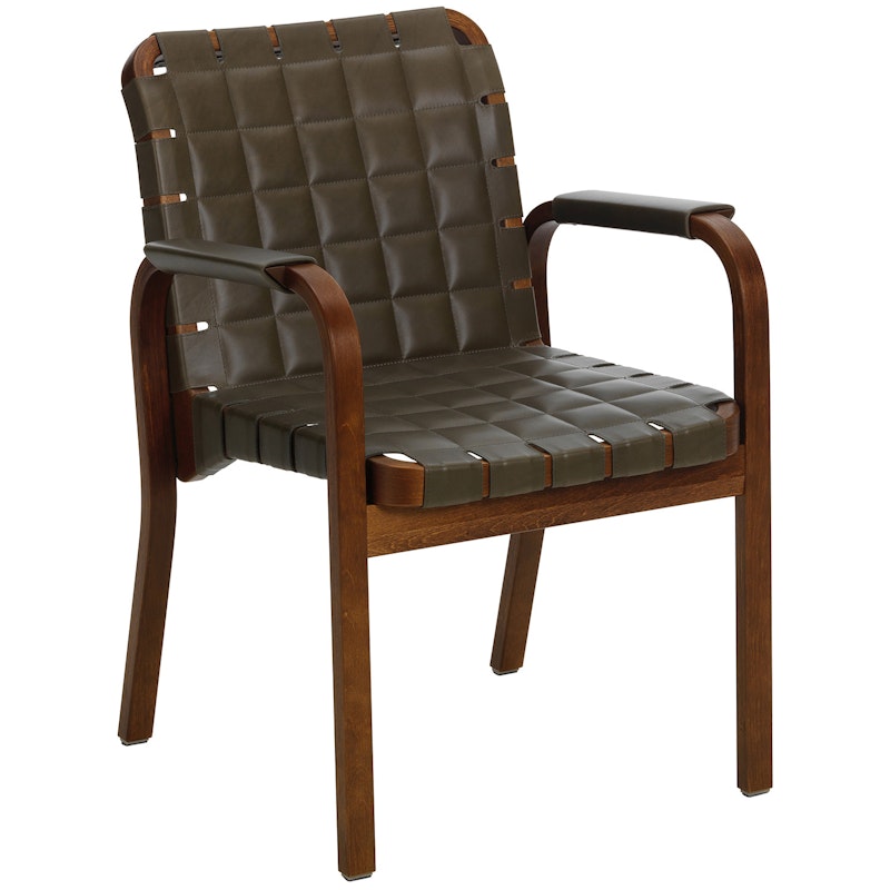 Armchair 45 Lehnstuhl, Dunkel Gebeizt Birke / Gestepptes Leder Olive