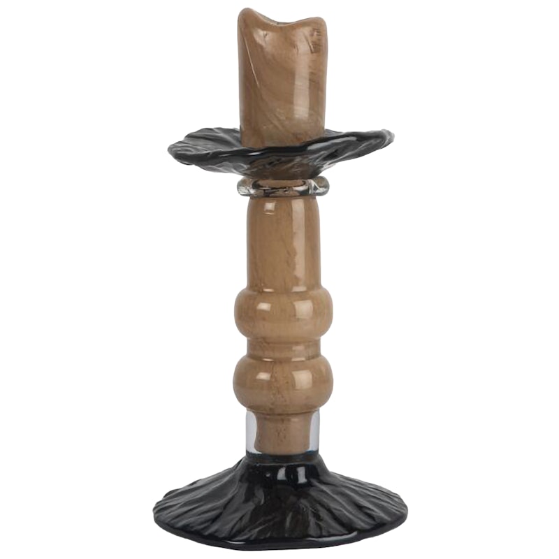 Lara Candlestick 22 cm, Black / Beige