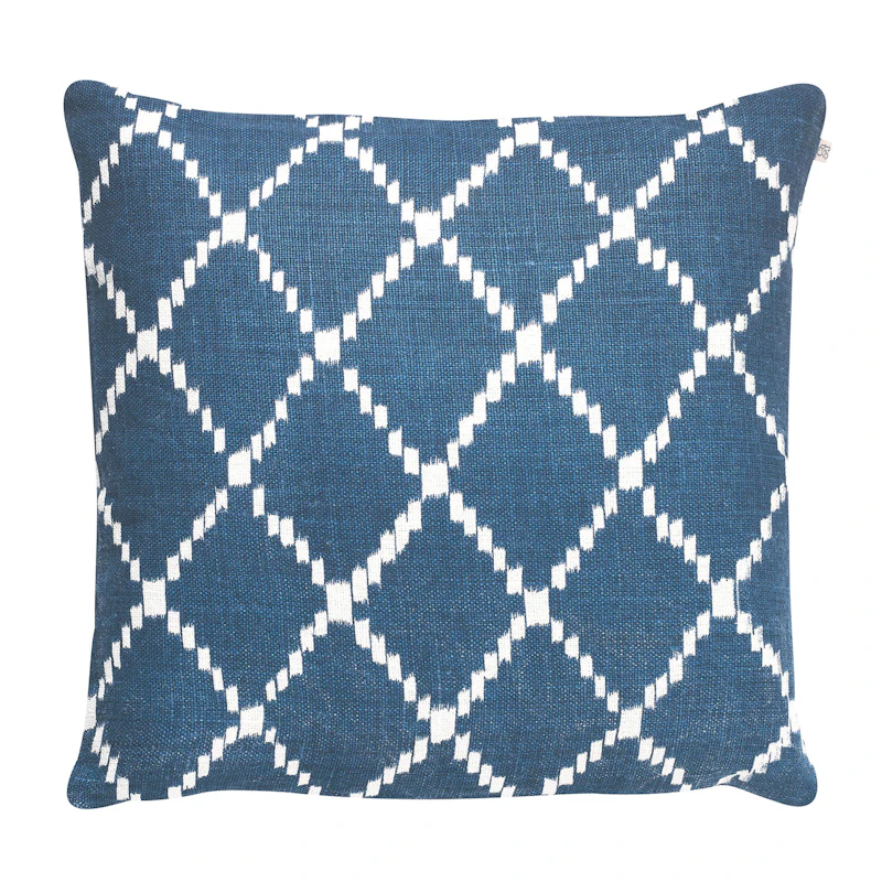 Ikat Kerela Cushion Cover 50x50 cm, Blue/ White