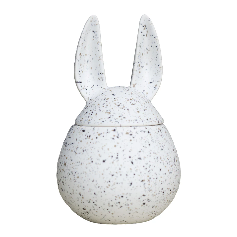 Eating Rabbit Jar With Lid 14 cm, White Dot