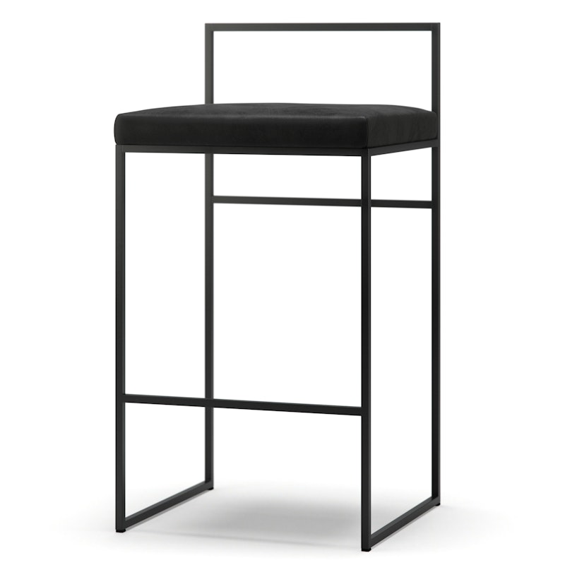Barhocker mit Rückenlehne 80 cm, Schwarz / Schwarz Samt