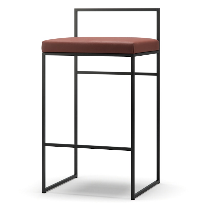 Barhocker mit Rückenlehne 80 cm, Schwarz / Braun Leder