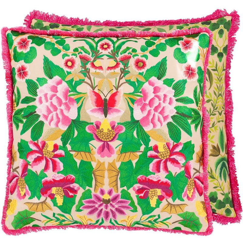 Ikebana Damask Embroidered Kissen 50x50 cm, Fuchsia