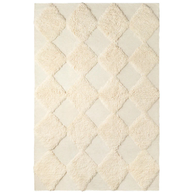 Chess Rya Wool Rug 200x300 cm, Off-white