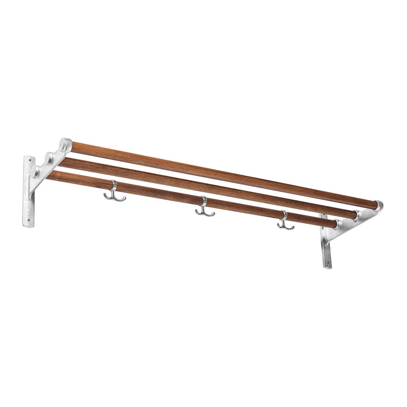 Nostalgi Hat Rack/Shoe Rack, Aluminium Fittings Hutablage Hergestellt aus Walnussholz, Hergestellt aus recyceltem Aluminium Walnussfarben Aluminium