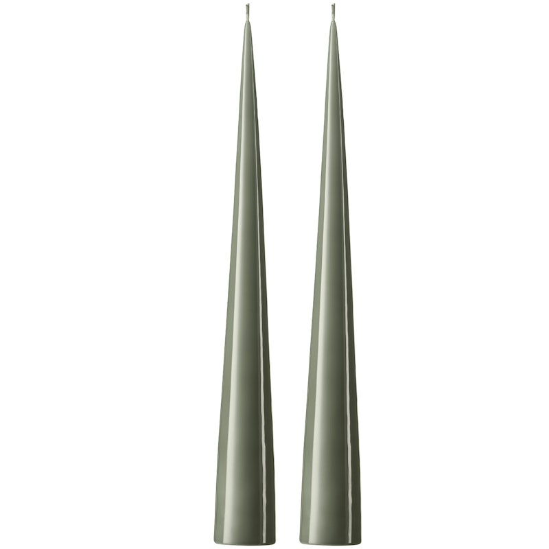 Cone Candles Lacquered 37 cm 2-pack, Green Soil