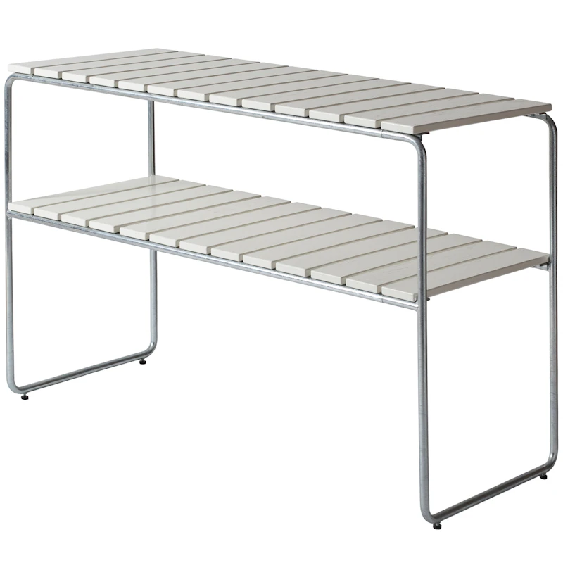 L105 Console Table, White Lacquered Oak / Hot Galvanized Steel