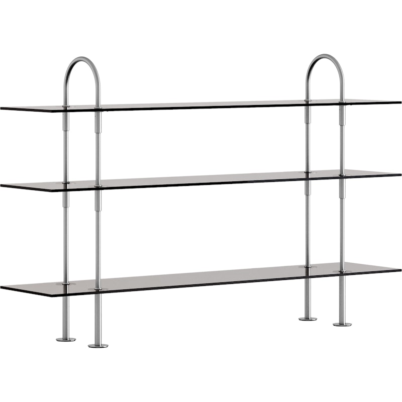 Keen Shelving System With 3 Shelves 160 cm, Satin-polished Stainless steel / Tinted Glass