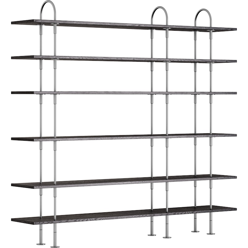 Keen Shelving System With 6 Shelves 208 cm, Satin-polished Stainless steel / Black-brown stained Ash