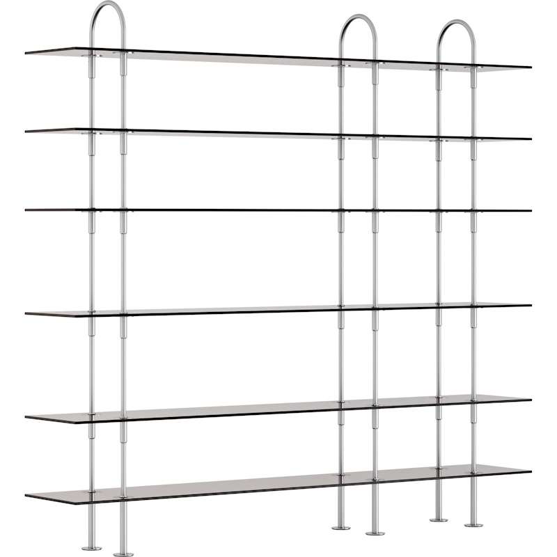 Keen Shelving System With 6 Shelves 208 cm, Satin-polished Stainless steel / Tinted Glass