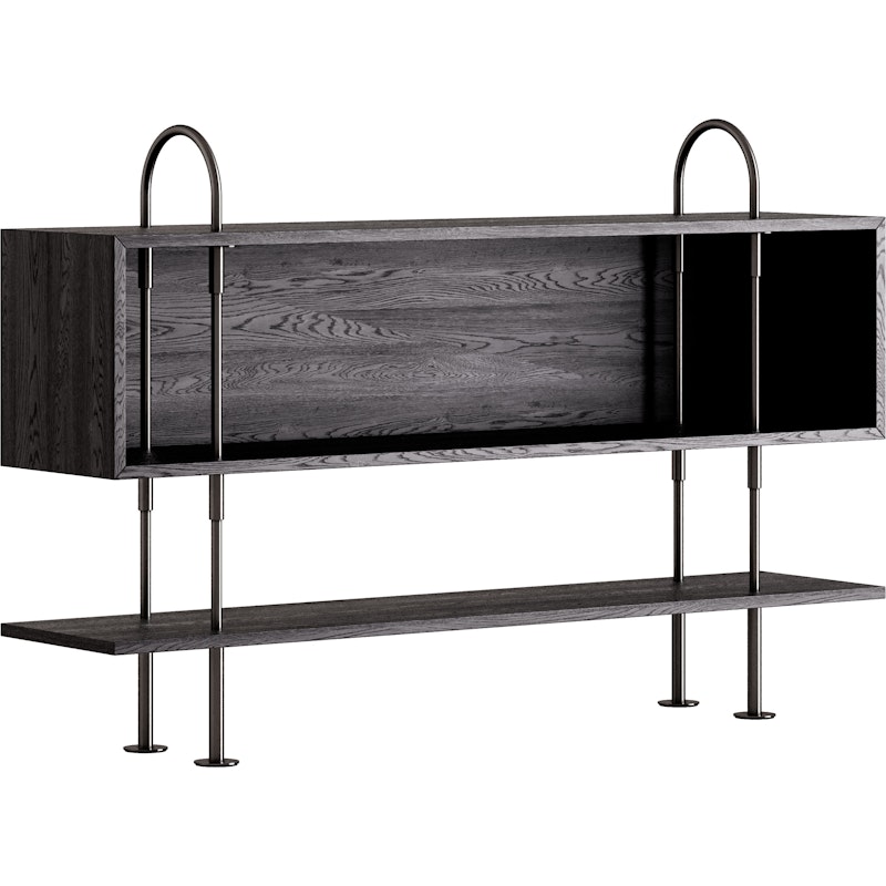 Keen Shelving System With 1 Shelf / 1 Box Shelf 160 cm, Black Brass / Black-brown stained Ash