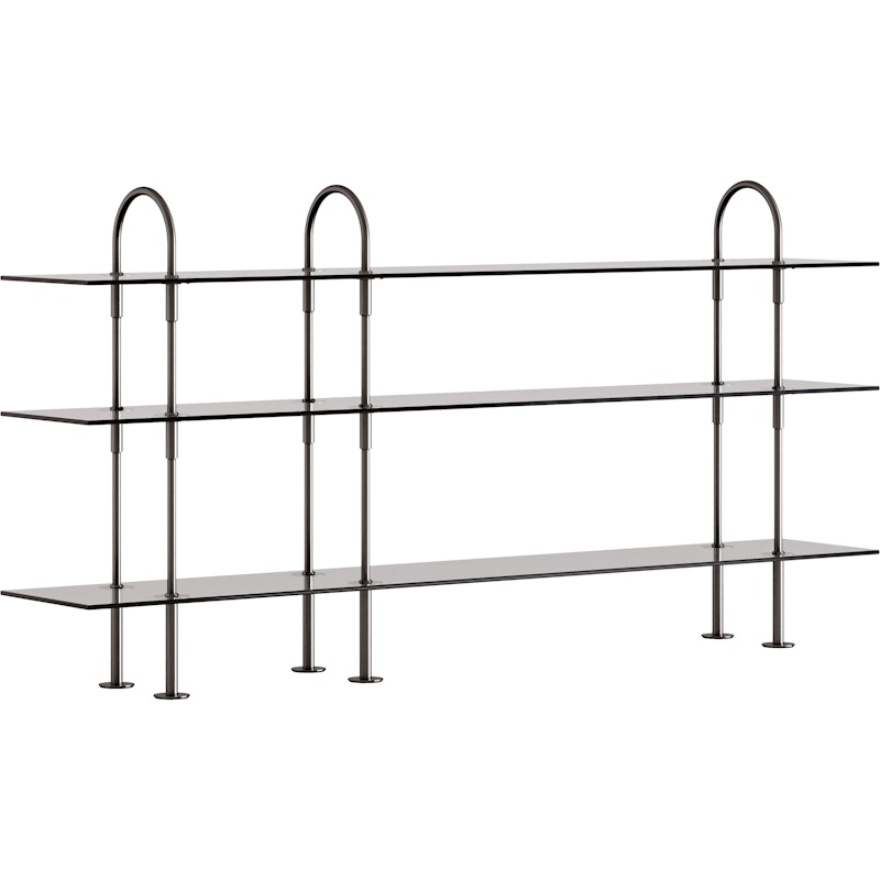 Keen Shelving System With 3 Shelves 208 cm, Black Brass / Tinted Glass